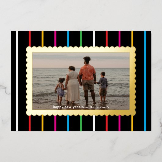 Carte De Vœux En Aluminium Black Bright Stripes and Scallops Landscape Photo (Recto)