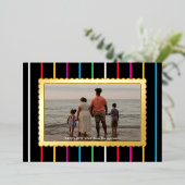 Carte De Vœux En Aluminium Black Bright Stripes and Scallops Landscape Photo (Debout devant)