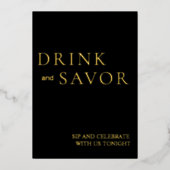 Carte De Vœux En Aluminium Black & Gold Drink & Savourer Barre Mariage Signer (Recto)