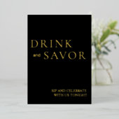 Carte De Vœux En Aluminium Black & Gold Drink & Savourer Barre Mariage Signer (Debout devant)