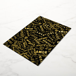 Carte De Vœux En Aluminium Black Gold Foil Card Love Texte multilingue Word