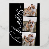 Carte De Vœux En Aluminium Black & White Cheers Élégant Script Noël (Recto)