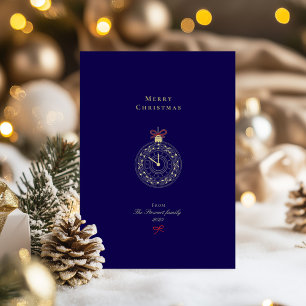 Carte De Vœux En Aluminium Bleu & Or élégant Chic Joyeux Noël