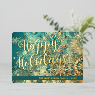 Carte De Vœux En Aluminium Bleu Turquoise rétro Abstrait Flocon de neige Flor