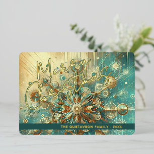 Carte De Vœux En Aluminium Bleu Turquoise rétro Abstrait Flocon de neige Flor