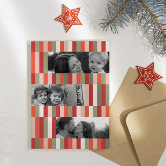 Carte De Vœux En Aluminium Bloc de couleur Collage à trois photos rayées