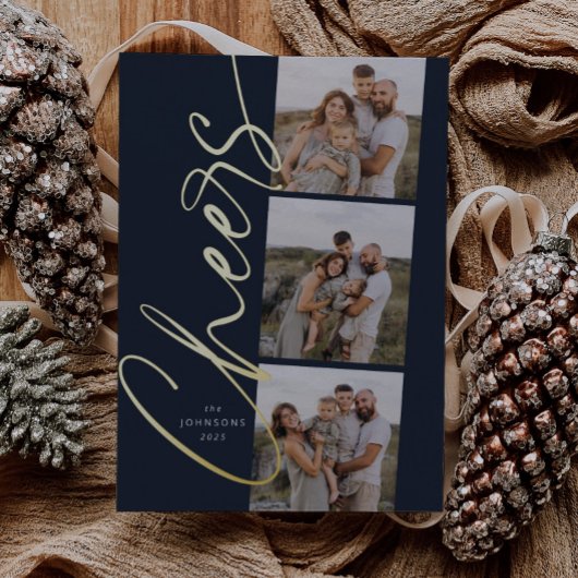 Carte De Vœux En Aluminium Blue Cheers Simple Moderne Élégant Script Noël