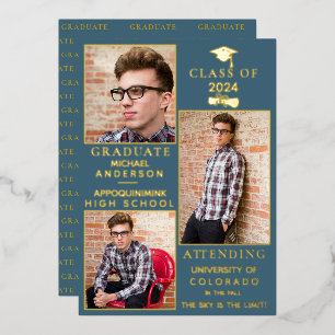 Carte De Vœux En Aluminium Blue-Suede Gold Foil HS Faire-part de graduation