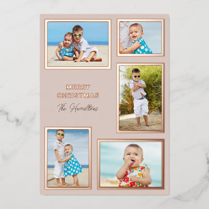 Carte De Vœux En Aluminium Blush Rose et Or Rose Multi-Photos Traditionnel
