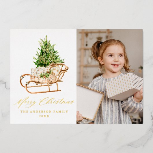 Carte De Vœux En Aluminium Boho Christmas Sleigh Photo (Recto)