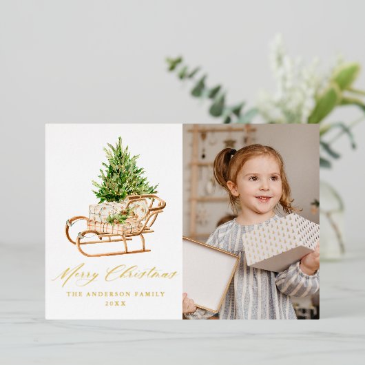 Carte De Vœux En Aluminium Boho Christmas Sleigh Photo (Debout devant)