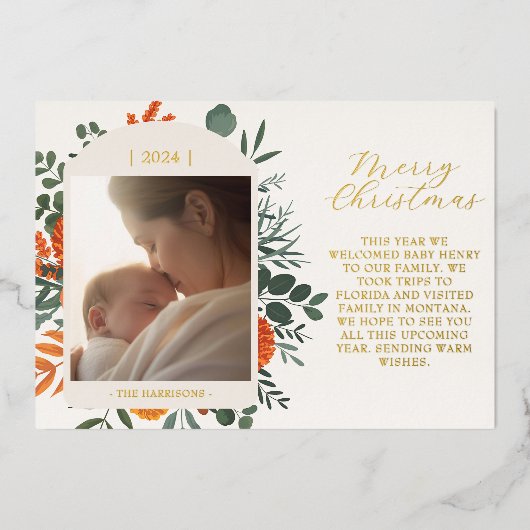 Carte De Vœux En Aluminium Boho hiver Floral long message Noël (Recto)