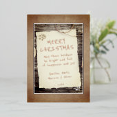 Carte De Vœux En Aluminium Bois Rustique Papier Ancien Écriture Joyeux Noël (Debout devant)