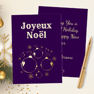 Carte De Vœux En Aluminium Bold Violet Moderne Joyeux Noel Or Carton Doré