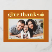 Carte De Vœux En Aluminium Bon thanksgiving photo Orange Give Thanks (Recto)
