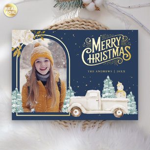 Carte De Vœux En Aluminium Bonhomme de neige camion blanc Noël photo bleu mar