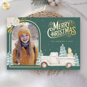 Carte De Vœux En Aluminium Bonhomme de neige camion blanc photo de Noël or sa