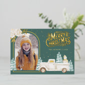 Carte De Vœux En Aluminium Bonhomme de neige de camion blanc Noël Photo Sarce (Debout devant)