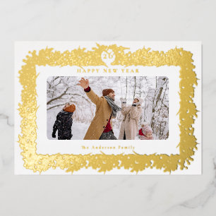Carte De Vœux En Aluminium Bonne année 2026 Photo Gold Botanical Frame