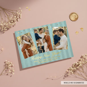 Carte De Vœux En Aluminium Bonne année Photo de famille Or
