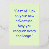 Carte De Vœux En Aluminium Bonne chance : Puissiez-vous vaincre chaque défi. (Verso)