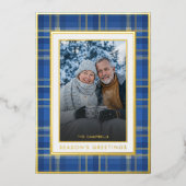 Carte De Vœux En Aluminium Bonnes Fêtes Classic Blue Gold Plaid (Recto)