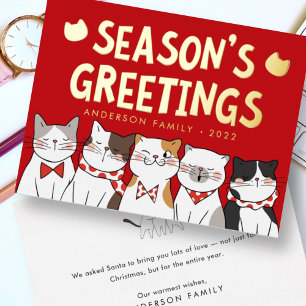 Carte De Vœux En Aluminium Bonnes Fêtes Drôle Mignonne Chats Caroling