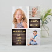 Carte De Vœux En Aluminium Bonnes Fêtes en bois rustique Noël (Debout devant)