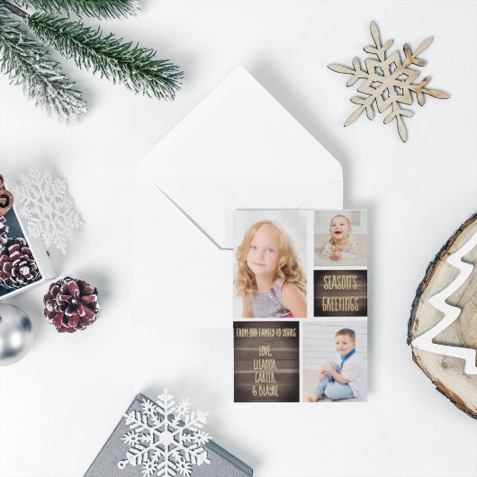 Carte De Vœux En Aluminium Bonnes Fêtes en bois rustique Noël