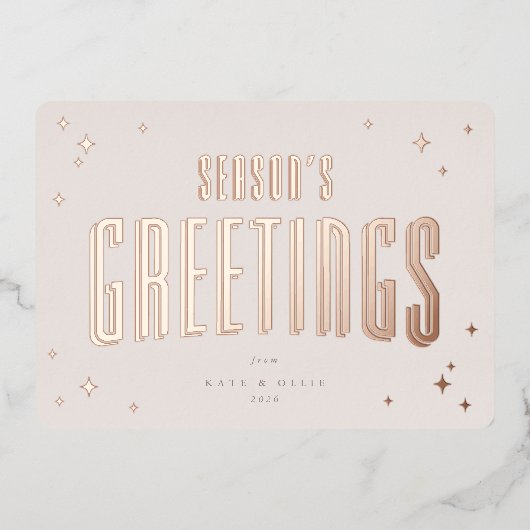 Carte De Vœux En Aluminium Bonnes Fêtes rose pâle Étoiles rétro Appartement (Recto)