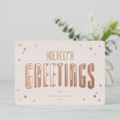 Carte De Vœux En Aluminium Bonnes Fêtes rose pâle Étoiles rétro Appartement (Debout devant)