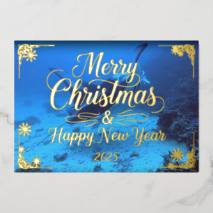 Carte De Vœux En Aluminium Bora Bora Manta Joyeux Noël avec Poème, Or