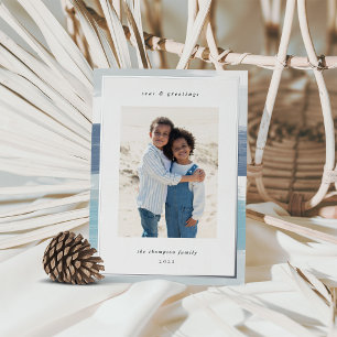 Carte De Vœux En Aluminium Bordure de bande côtière Photo de Noël Silver