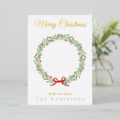 Carte De Vœux En Aluminium Botanical Christmas Wreath Modern Gold Script (Debout devant)