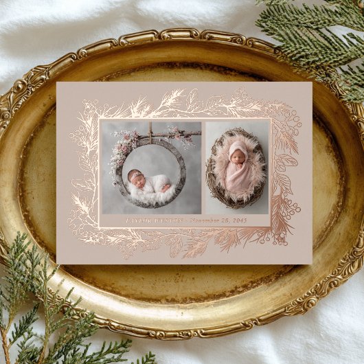 Carte De Vœux En Aluminium Botanical Frame Winter Foliage New Baby Birth