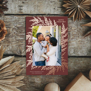 Carte De Vœux En Aluminium Botanique Thanksgiving Photo Bourgogne Rose Gold