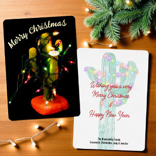Carte De Vœux En Aluminium Bougie Cactus Enveloppé de Lumières de Noël
