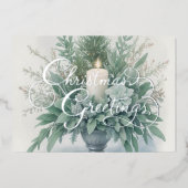 Carte De Vœux En Aluminium Bougie de Noël aux tons verts doux (Recto)