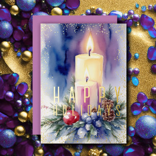 Carte De Vœux En Aluminium Bougie de Noël couleur aquarelle violet