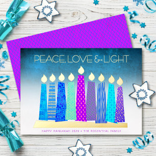 Carte De Vœux En Aluminium Bougies de Hanukkah turquoise Paix Amour Or vérita