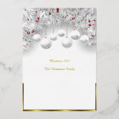 Carte De Vœux En Aluminium Boules de Noël en neige blanche véritable feuille  (Verso)