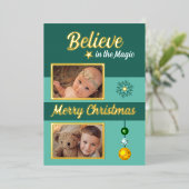 Carte De Vœux En Aluminium Boules de Noël étoiles flocon de neige photos vert (Debout devant)