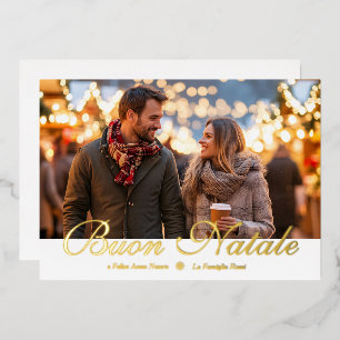 Carte De Vœux En Aluminium Bouon blanc Natale e Felice Anno Nuovo Script Phot
