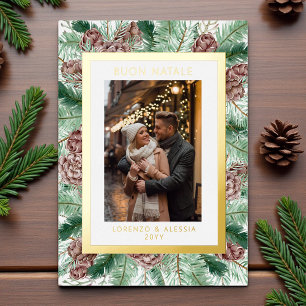 Carte De Vœux En Aluminium Bouon Natale Aquarelle Pine Florale Photo