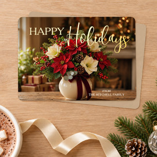 Carte De Vœux En Aluminium Bouquet de poinsettia personnalisé Photo Or