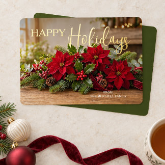 Carte De Vœux En Aluminium Bouquet de poinsettia personnalisé Photo Or