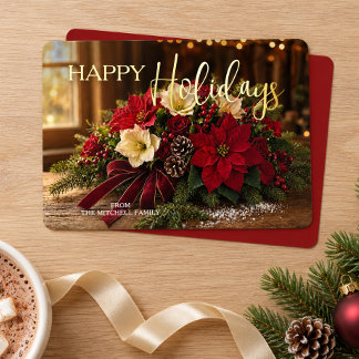 Carte De Vœux En Aluminium Bouquet de poinsettia personnalisé Photo Or