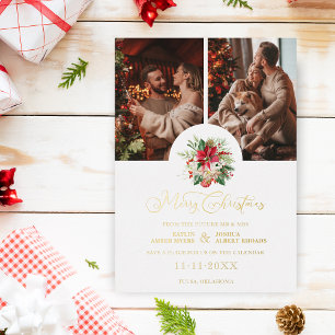 Carte De Vœux En Aluminium Bouquet floral tendance Poinsettias Noël 2 photos