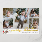 Carte De Vœux En Aluminium Bouton rustique | Collage de photos (Recto)