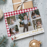 Carte De Vœux En Aluminium Bouton rustique | Collage de photos de voeux chaud<br><div class="desc">Partagez vos salutations de vacances avec ces cartes photo rustiques chic de Noël avec cinq photos préférées dans une mise en page collage (4 carré et un portrait/vertical). Les "Wives Chaudes" apparaissent le long du fond en feuille d'or typographie écriture lettrée à la main, accentuée de cônes de pin, de...</div>